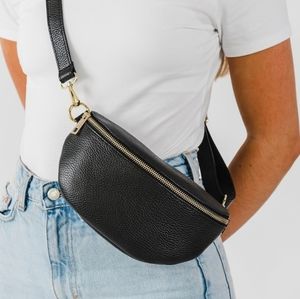 Black leather bum bag fanny pack belt bag